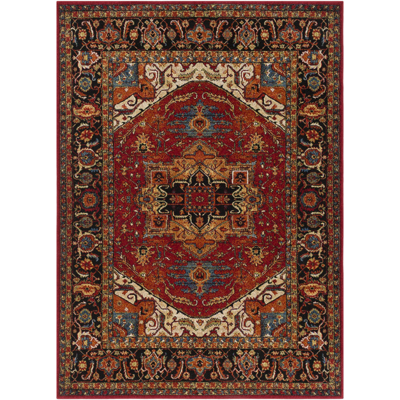 Bratton Machine Woven Oriental Red/Black Area Rug, Rectangle 6'7" x 9'6"