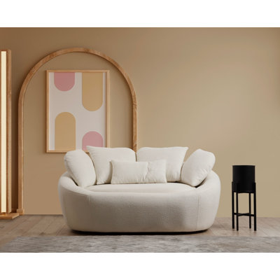 Stylish 2-Seat Sofa, Cream Color, 61.0 x 47.2 x 26.4 inches | Beech Wood & Chipboard Frame, 100% Polyester Fabric | Includes 4 Cushions, 28 DNS Foam for Comfort | Perfect for Modern Living Rooms & Cozy Spaces
