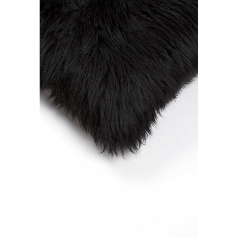 Sheepskin Throw Pillow, Black, 18" H x 18" W