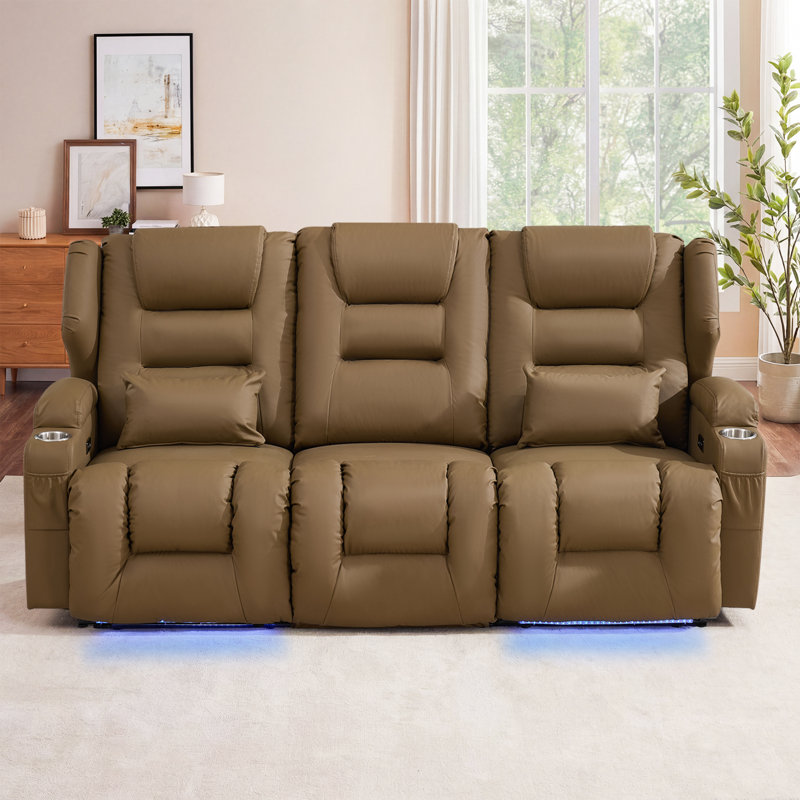 Canapé inclinable électrique à 3 places avec console rabattable, lumières DEL, charge USB, porte-gobelets pour le salon
