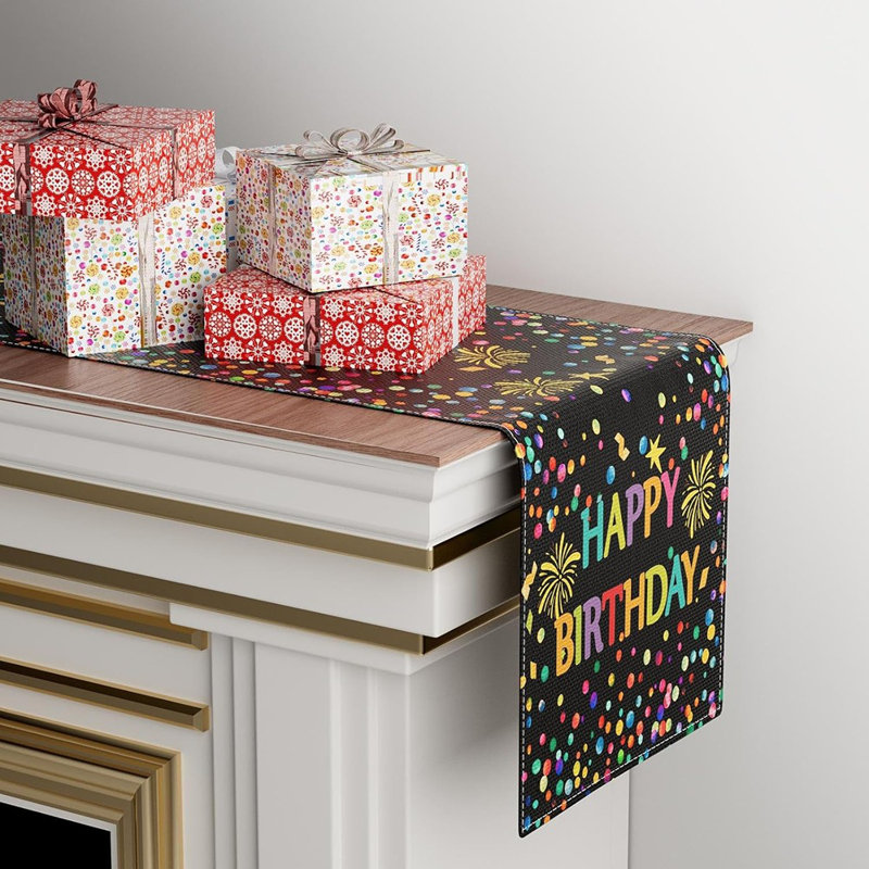 Colorful Happy Birthday Confetti Firework Table Runner Burlap Ta...