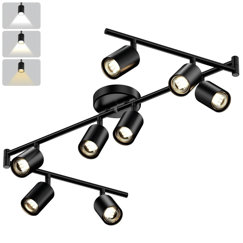 Ensemble d'éclairage sur rail 8 lumières DEL 8 lumières, réglables en 3 couleurs, ampoules GU10 incluses