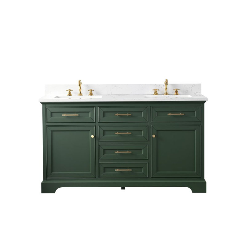 Thompson 60" W Double Vanity, Evergreen/Brushed Gold