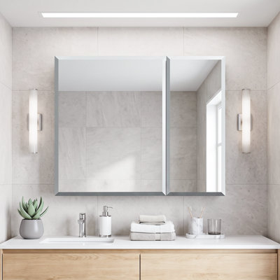 30 in. W x 26 in. H Rectangular Frameless Medicine Cabinet with 2 Doors, Aluminum Cabinet with Mirror Adjustable Shelves and Adjustable Soft- Close Hinges for Bathroom