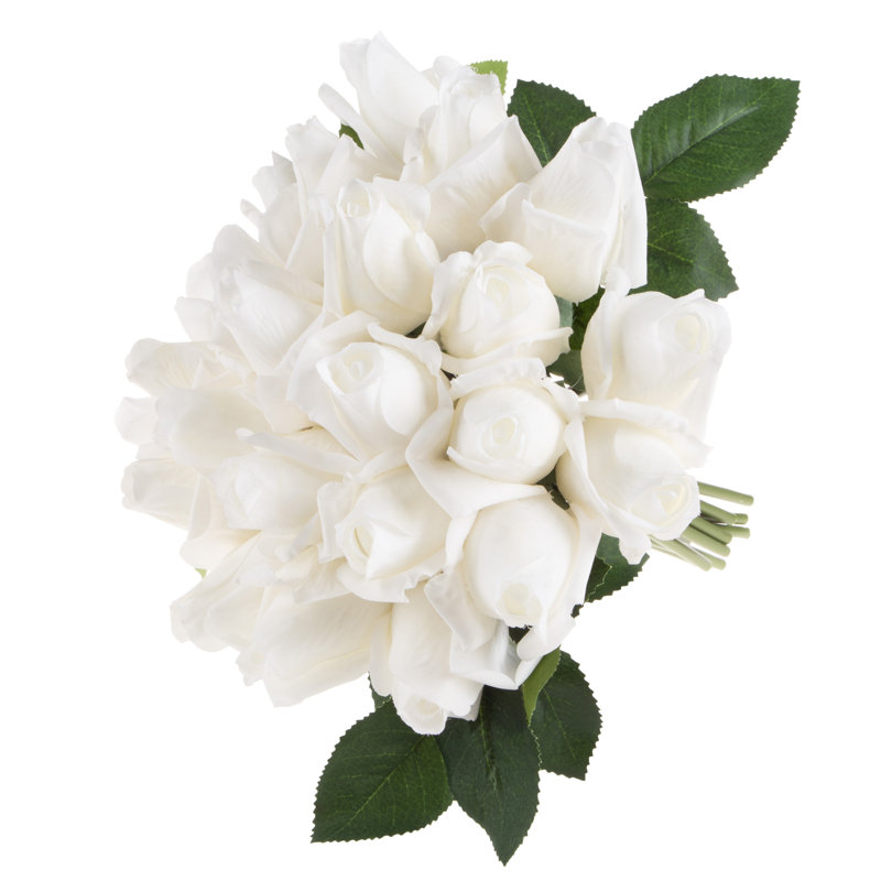24 tiges de roses artificielles Real Touch, H 11,5 po, Blanc