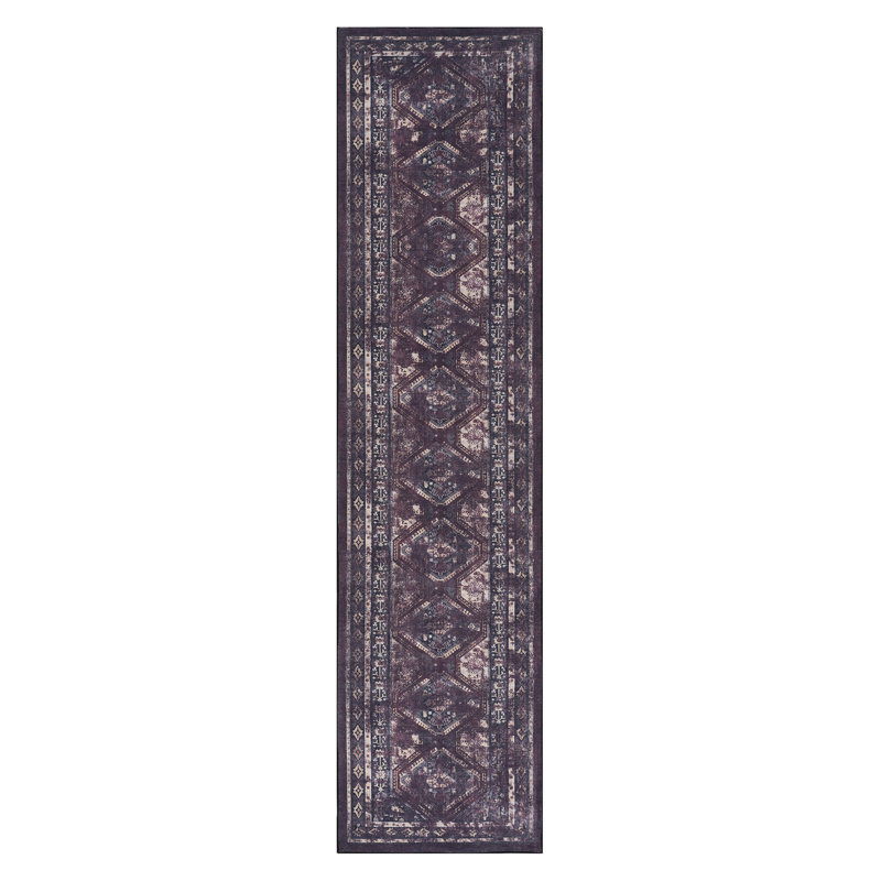 Black Washable Rug 2'6'' X 10' Runner Rug (Black+Burgundy, 2'6'' X 10'), Runner 10' x 2'6"