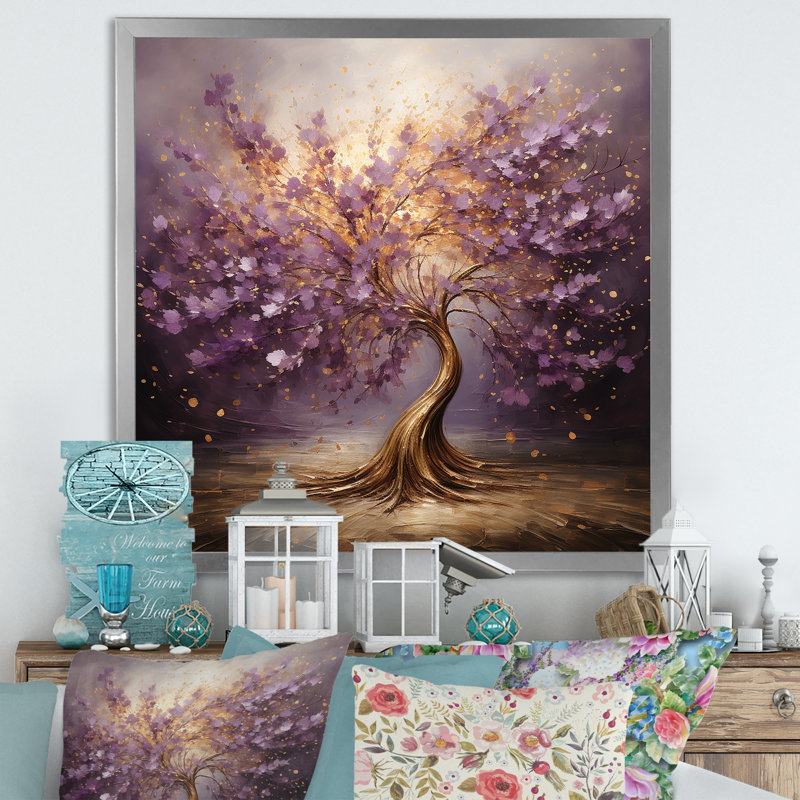 «Mauve Magictree Essence», art mural arbre, Argent, H 30 po x l 30 po