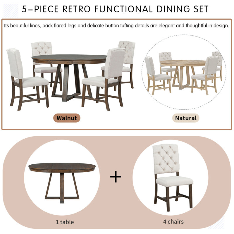 Ensemble de salle à manger 5 pièces, Brun, Brun