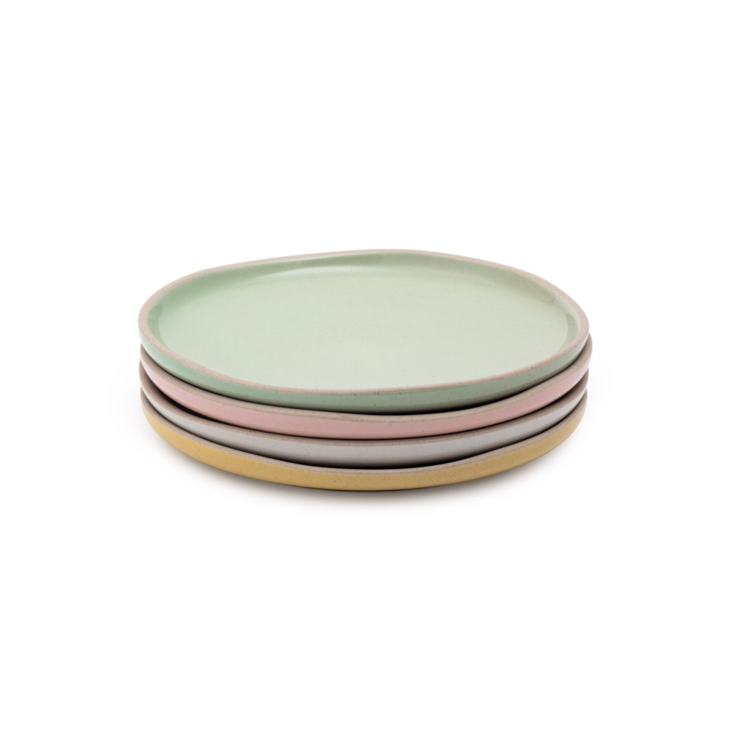 Jamie Oliver Big Love Little Plates, Set of 4 Pink, White, Green and Yellow Stoneware Side Plates, 19cm
