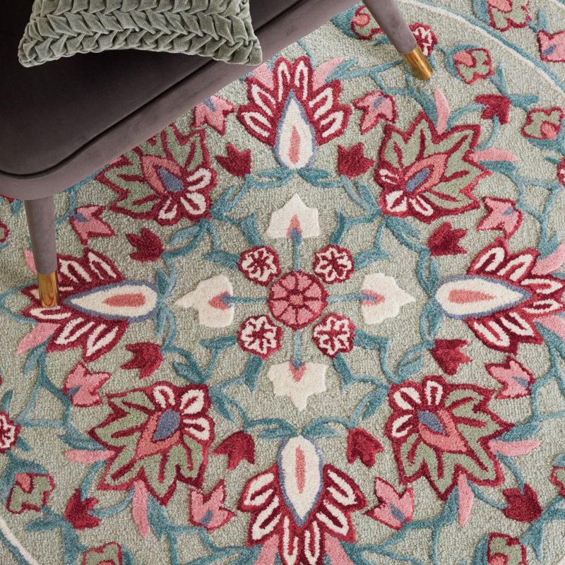 Sage and Ivory Floral Hand-Tufted Wool Area Rug
