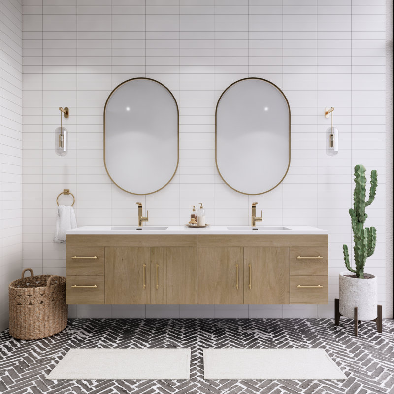 Ensemble de meuble-lavabo double 84 po Tihanna, Chêne blanc