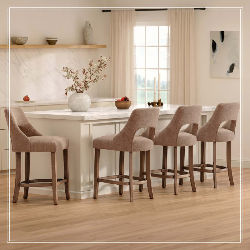 Ensemble de 2 tabourets de bar, tabourets de bar rembourrés à hauteur de comptoir, tabourets de comptoir modernes avec pieds en bois pour îlot de cuisine, kaki