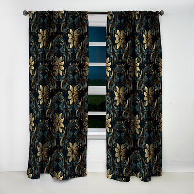 Gold And Blue Luxury Damask Symphony I - Damask Curtain - Blackout Damask Curtain - 1 Panels