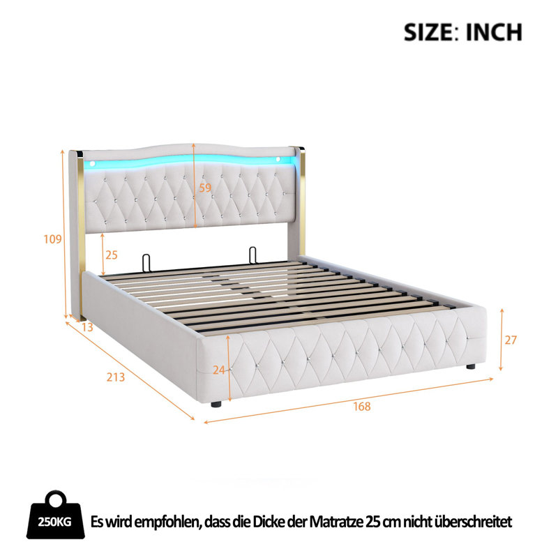 Danayjah Upholstered Bed, 160 x 220cm, Beige
