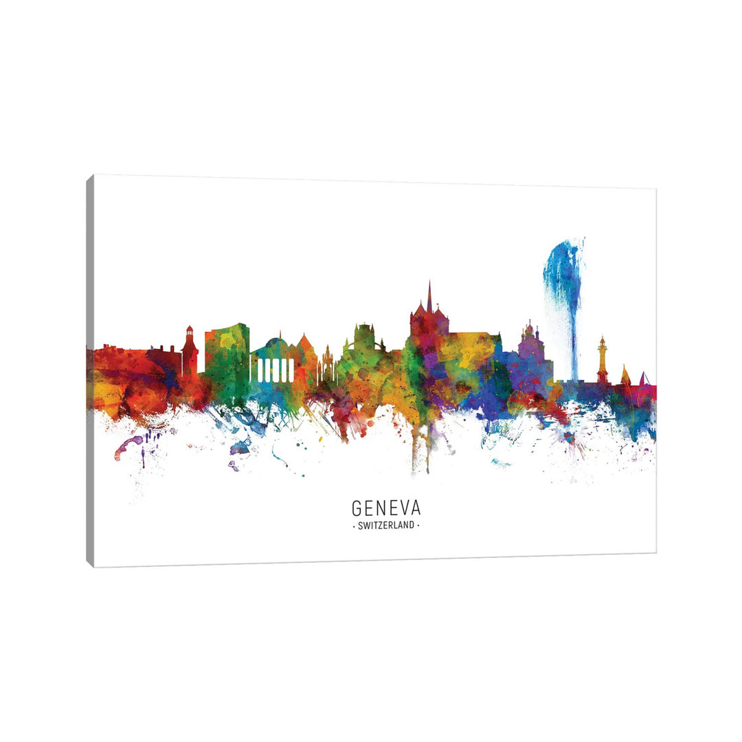 Geneva Switzerland Skyline by Michael Tompsett - Wrapped Canvas Painting
