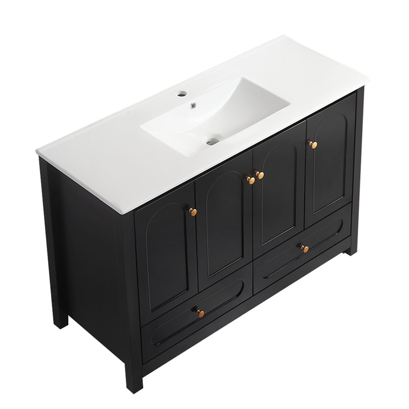 Ensemble de meuble-lavabo 48 po avec lavabo en résine, armoire de rangement abondante - 4 portes à fermeture douce et 2 tiroirs
