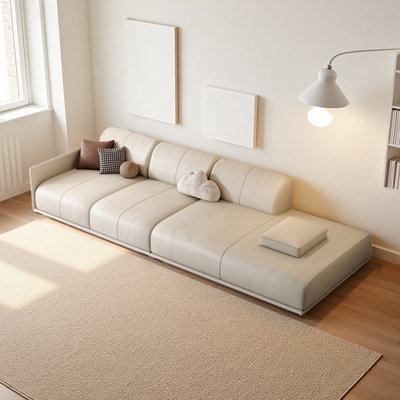Canapé modulaire beige en cuir véritable