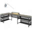 Bureau en forme de U avec support de moniteur à bande DEL pour prises de courant, bureau en L avec tablette de rangement, bureau de jeu pour bureau à domicile, rétro
