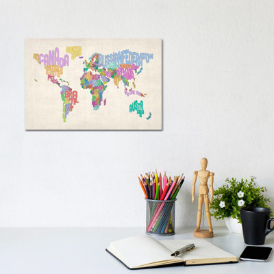 Text World Map by Michael Tompsett - Wrapped Canvas Painting