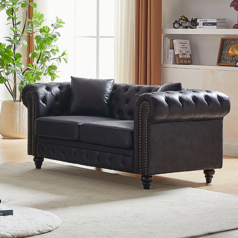 Canapé Chesterfield de 63,5 po Modern Modern, H 28,292 po x l 63,532 po x P 32,281 po, Noir