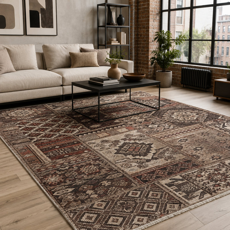 Oriental Cotton and Chenille Flatweave Area Rug, 160 cm round