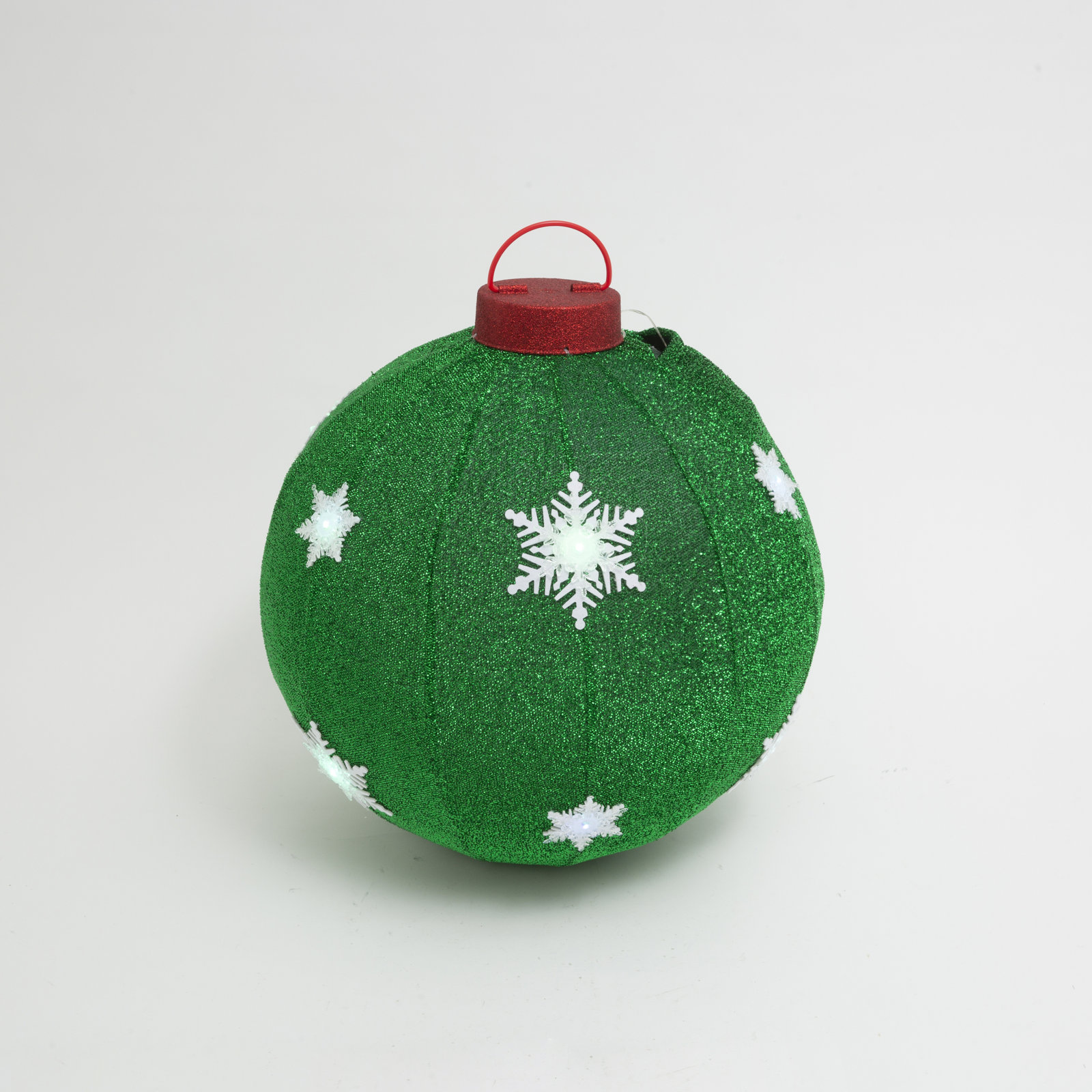 Festive 60Cm Diameter Collapsible Ball With Snowflake Design And LED Lights, Green