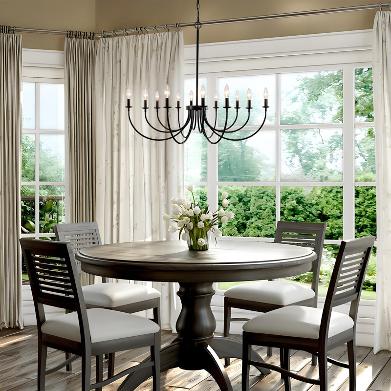 12-light Dimmable Classic Candlestick Black Chandelier