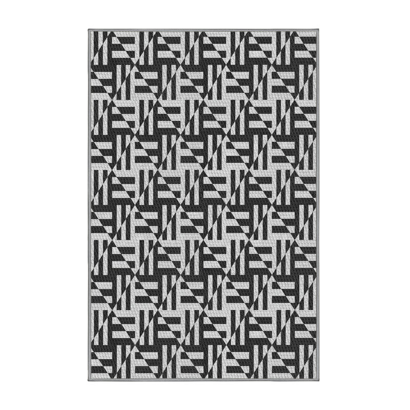 Tapis noir / blanc à motif Kassia, Rectangle 3 pi x 5 pi