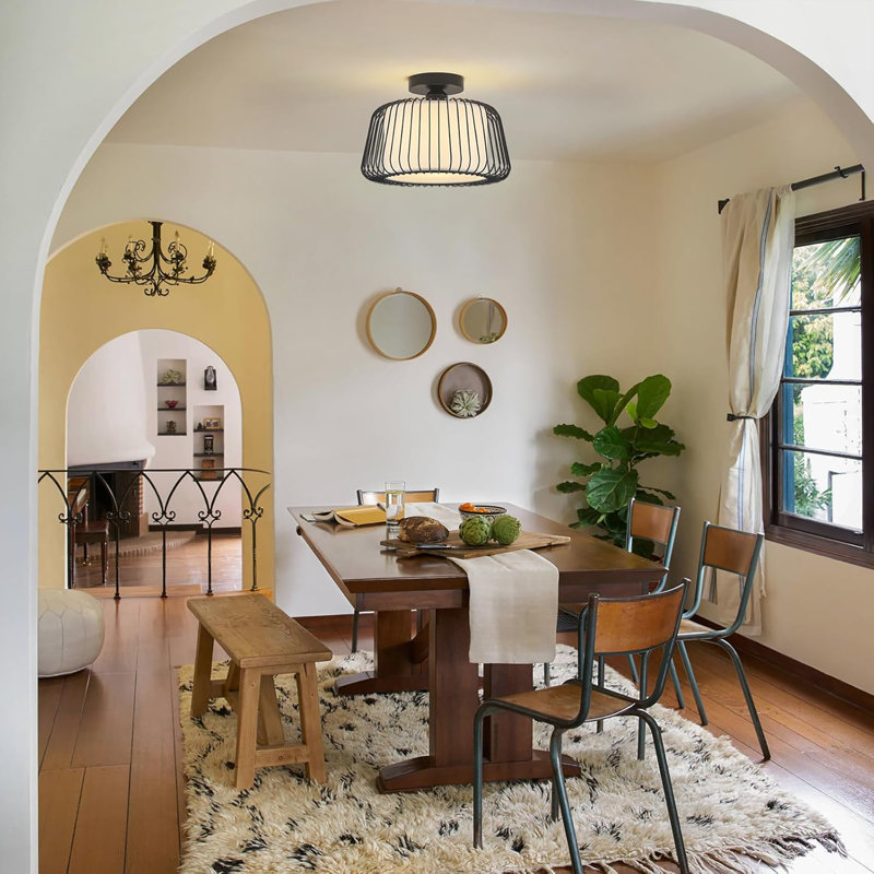 Semi Flush Mount Ceiling Light, Drum Ceiling Light With Metal Shade, 12.2" Modern Close To Ceiling Lights For Bedroom, Kitchen, Hallway And Entryway