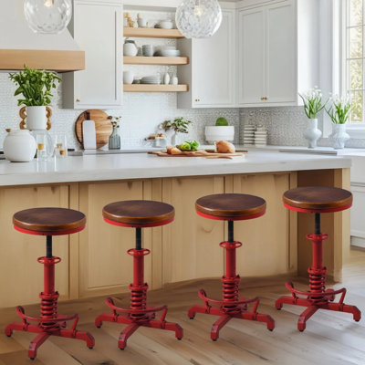 Swivel Pine Solid Wood Adjustable Height Counter Stool with Steel Frame