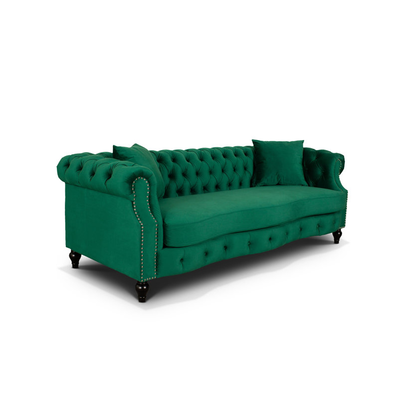 Mitchellville 3 Seater Velvet Scroll Arms Sofa, Green