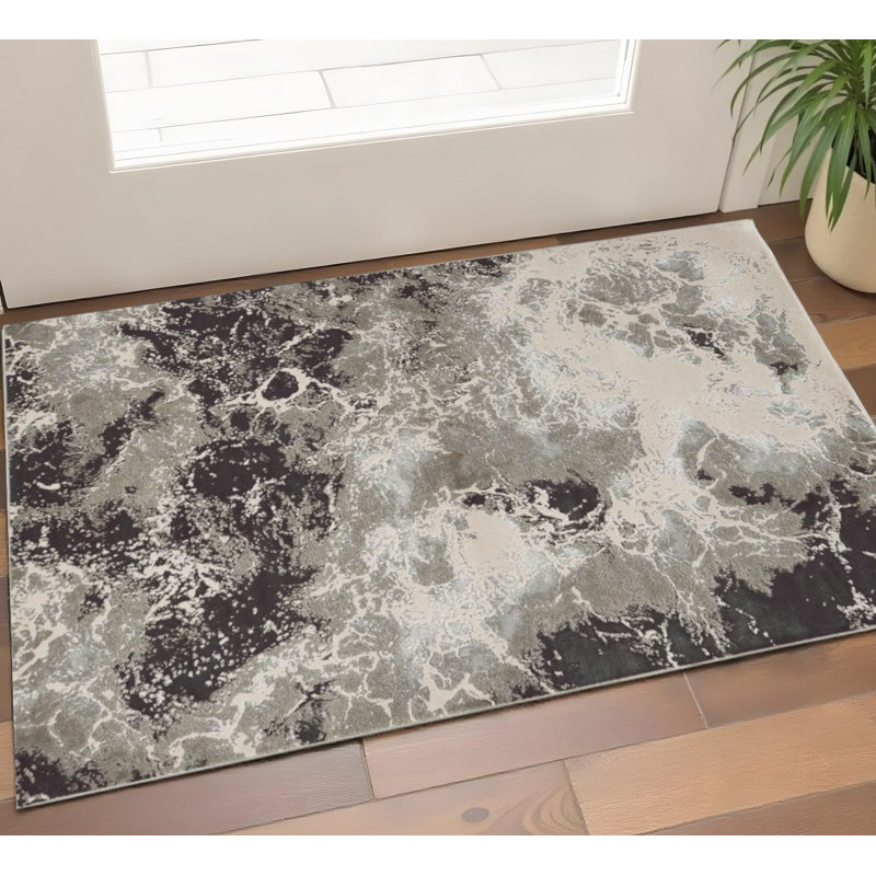 Tapis abstrait argenté 3 pi x 5 pi