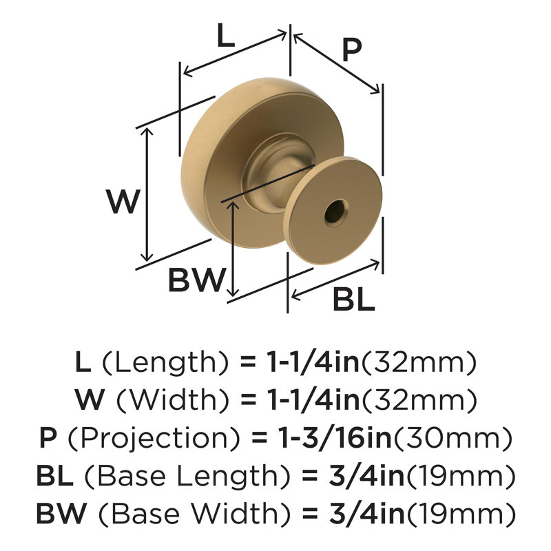 Winsome 1 1/4" Diameter Round Knob, Champagne Bronze