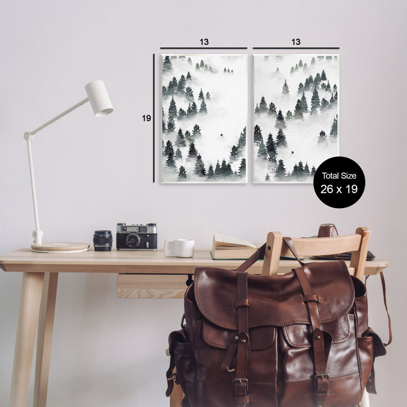 «Winter Ski Slopes Mountain», ensemble de 2 plaques murales par Ziwei Li, H 19 po x l 13 po x P 0,5 po