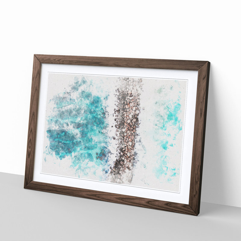 Beach Road Across the Ocean Watercolour - Picture Frame Graphic Art Print, 62cm H x 87cm W x 2cm D, Walnut Framed