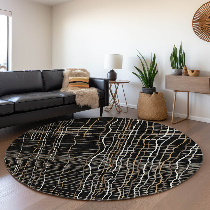 Premium Machine Washable Cortes AMF998 Stripes Rug, Round 8'