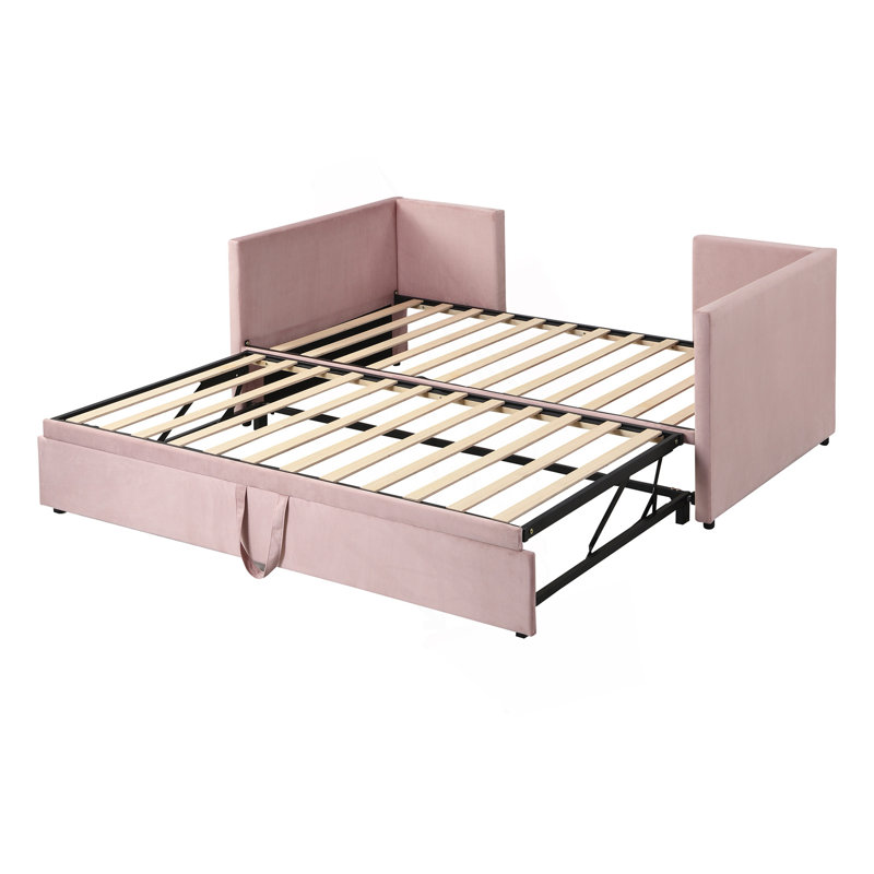 Twin Size Upholstered Daybed With Pop Up Trundle, Day Bed, Pink