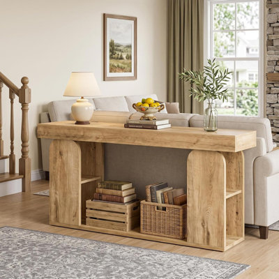 71" Long Narrow Entryway Console Table with Storage Shelf, Farmhouse 2-Tier Sofa Table for Hallway Living Room Behind Couch