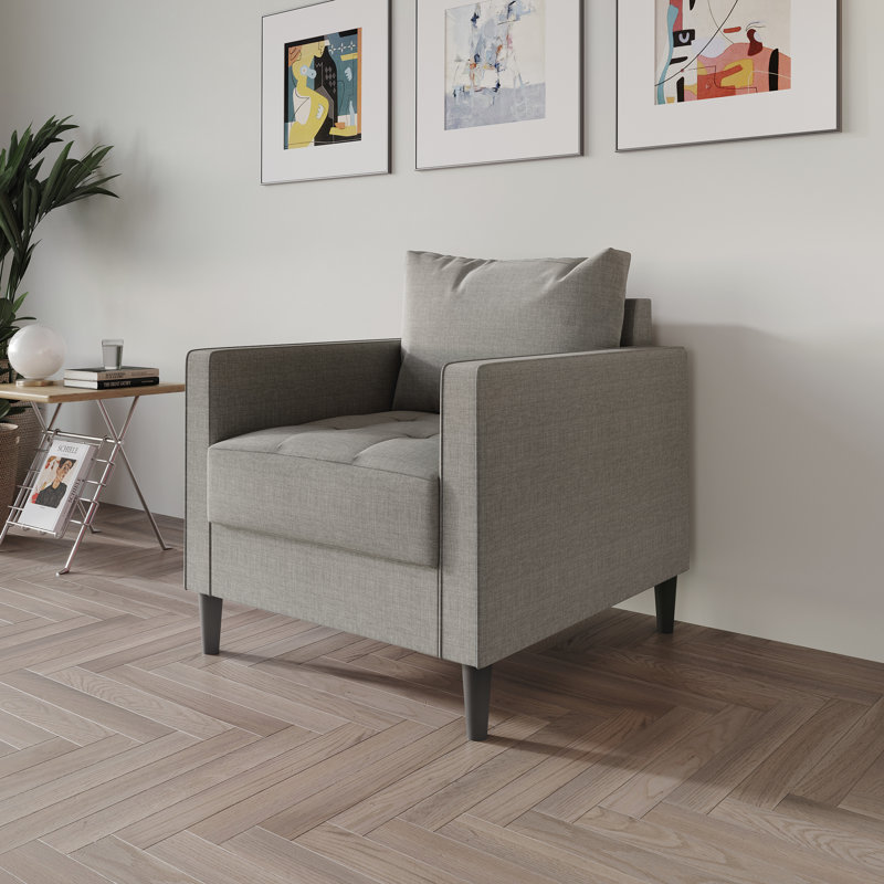 Upholstered Armchair, Gray 100% Linen