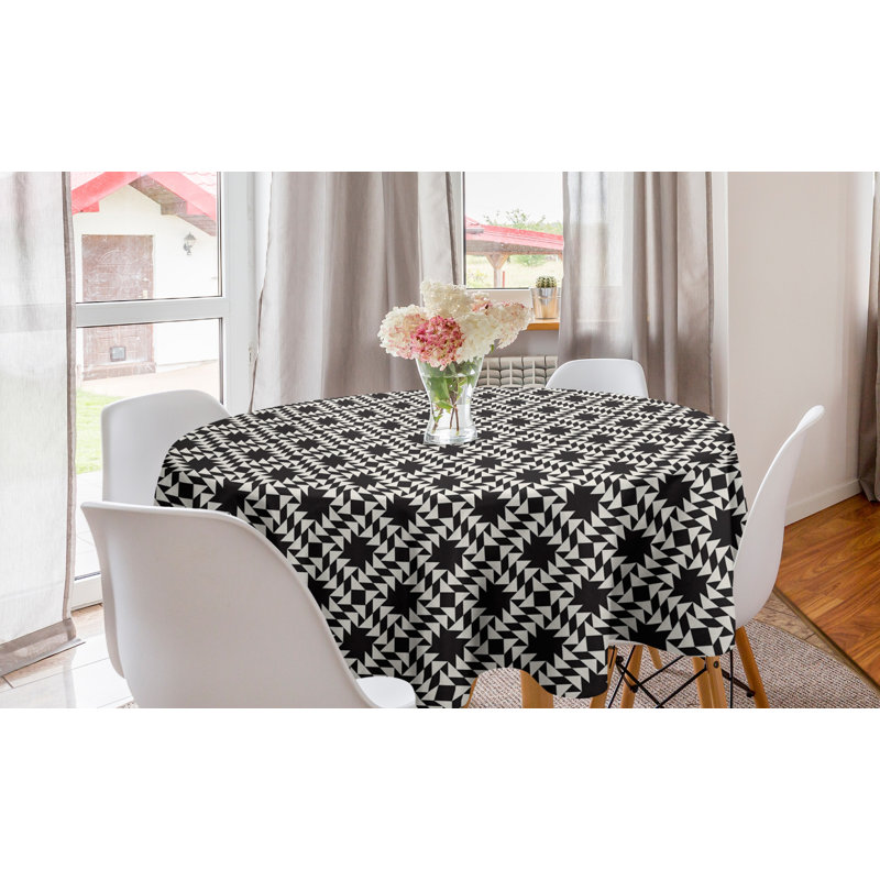 Ambesonne Geometric Round Tablecloth, Repetitive Triangular Pattern Contemporary Design, Circle Table Cloth Cover For Dining Room Kitchen Decoration, 60", Charcoal Grey Eggshell