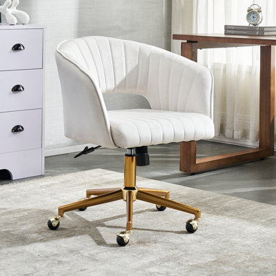 Home Office Chair,Velvet Desk Chair,Ergonomic Adjustable 360 Swivel Vanity Chair for Home, Bedroom, Vanity Study(Beige)