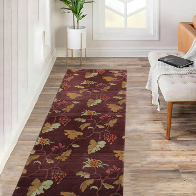 Tapis de style transitionnel aubergine en laine noué à la main 2 pi 8 po x 7 pi 9 po
