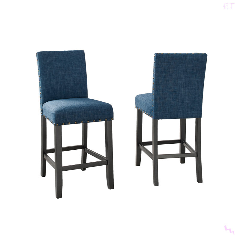 Counter Height Stools With Nailhead Trim Set Of 2, Blue/Black