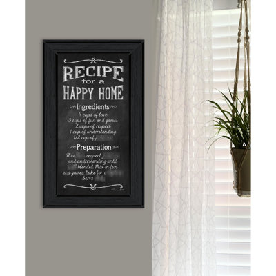 "Recipe For A Happy Home" Framed Art By , Multicolor Paper, 12" Depth X 21" Height, Black Frame, Ready To Hang Fill Your Home With Joy Print 21"X12"X1", Frame