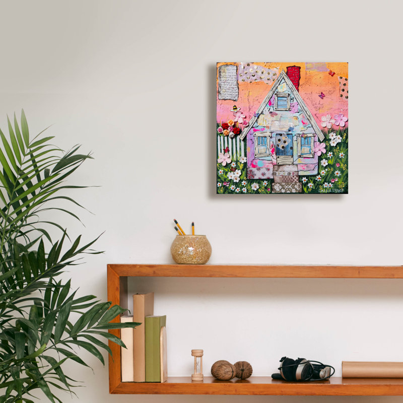  «Sweet Sunset Cottage» par Carrie Sharp, art mural sur toile, 12 po x 12 po, H 12 po x l 12 po