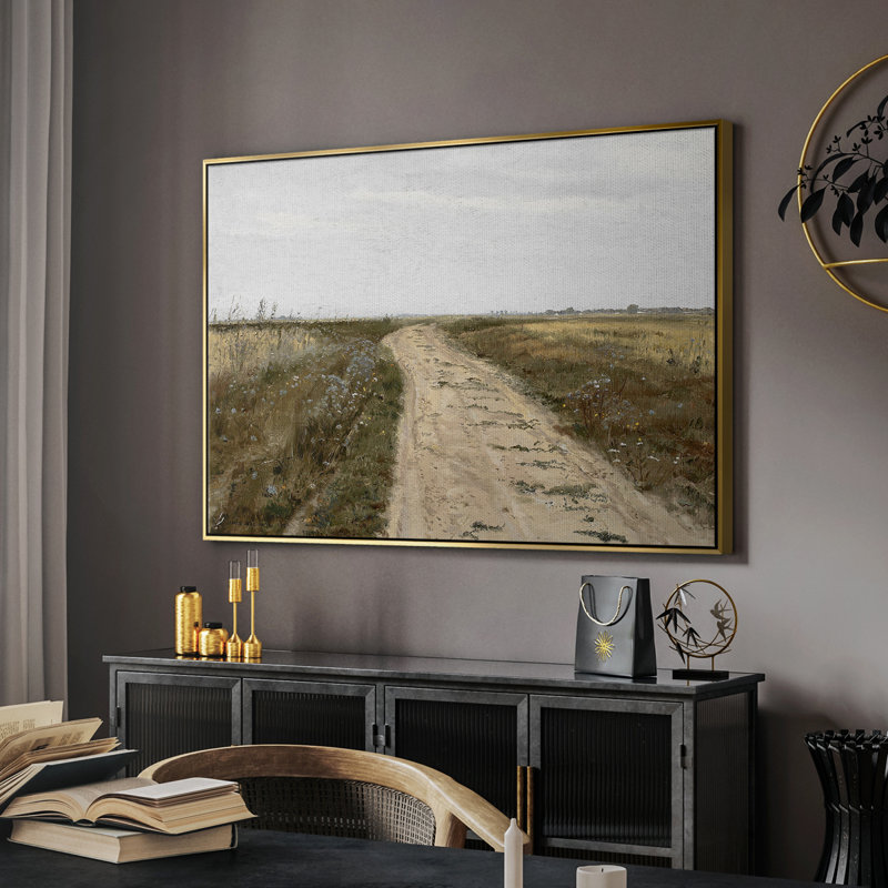 Paysage rétro - DCL XXXV, Toile avec cadre flottant or, H 17 po x l 25 po x P 2 po