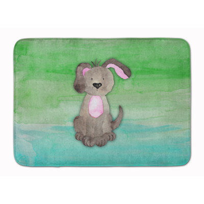 Tapis pour salle de bain en mousse à mémoire bleu aquarelle et vert dog Harriett