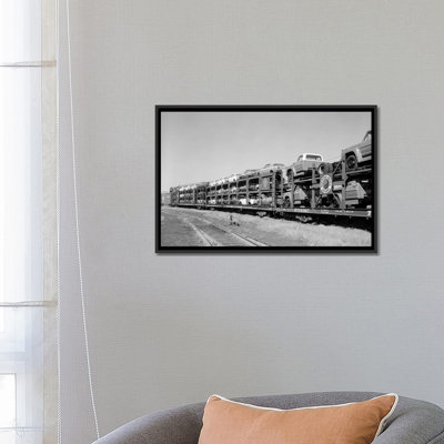 « 1960-train de fret de voie ferrée avec automobiles et chariots de massage », reproduction de photo sur toile tendue