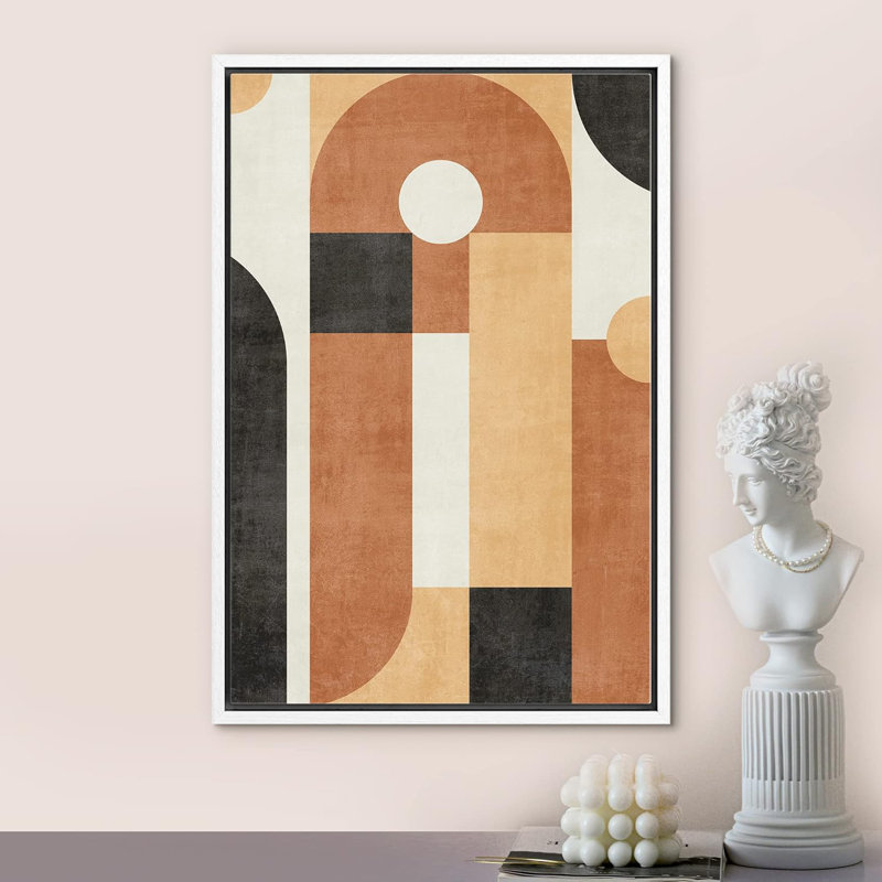 Style Mid-Century des années 1960, collage de Polygones bruns, formes géométriques abstraites Boho, H 24 po x l 16 po, Blanc