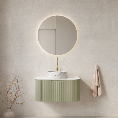 Armoire de rangement de salle de bain 30 po avec lavabo à fixation murale à bordures courbes et flottantes avec tiroir